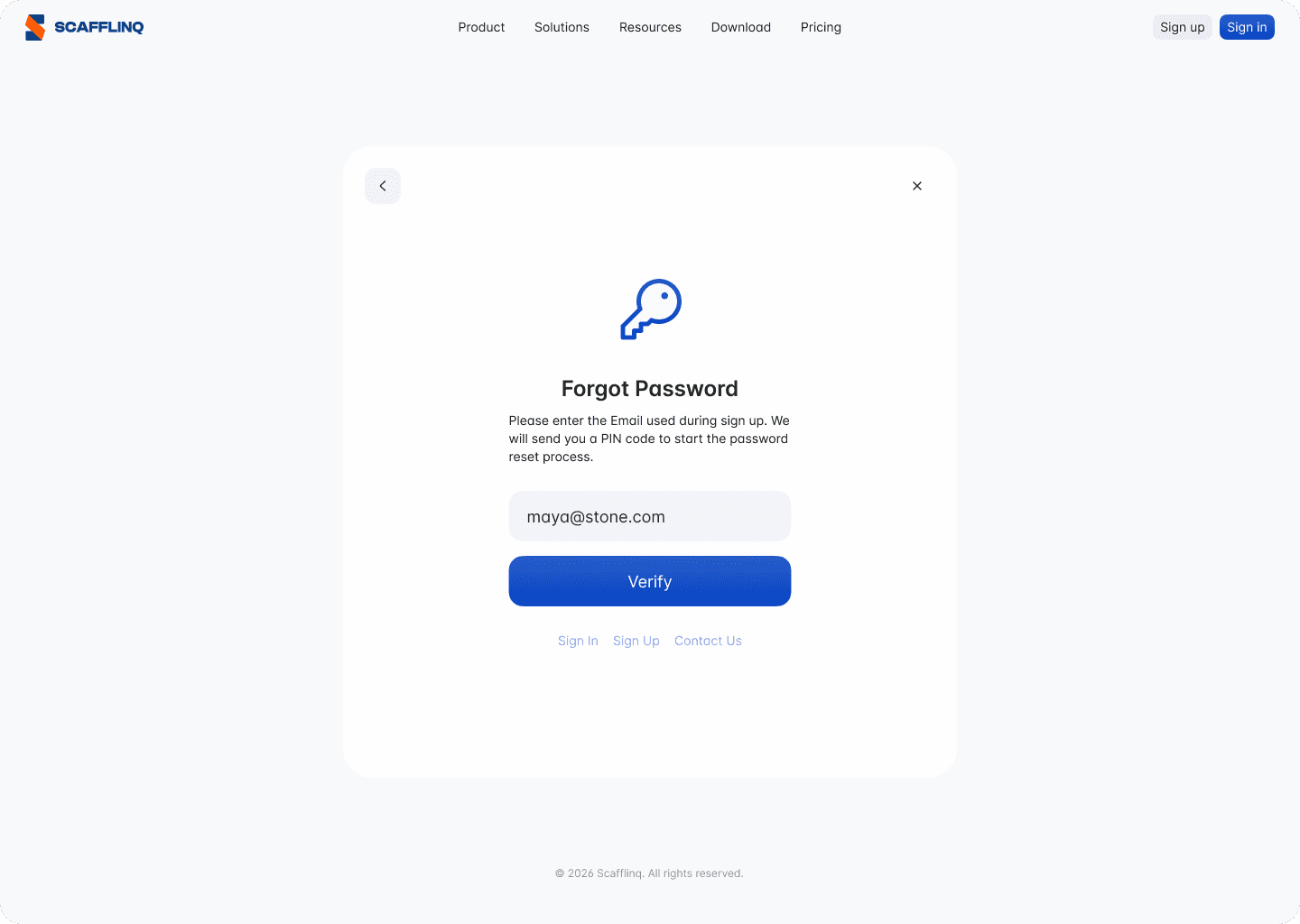 Entering your sign-up email to request a password reset