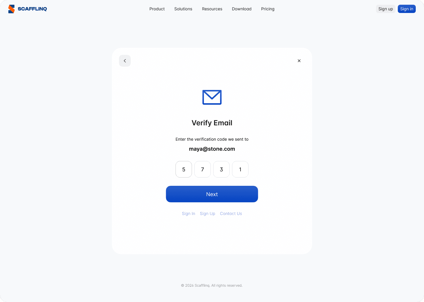 The verification code step of the web password reset