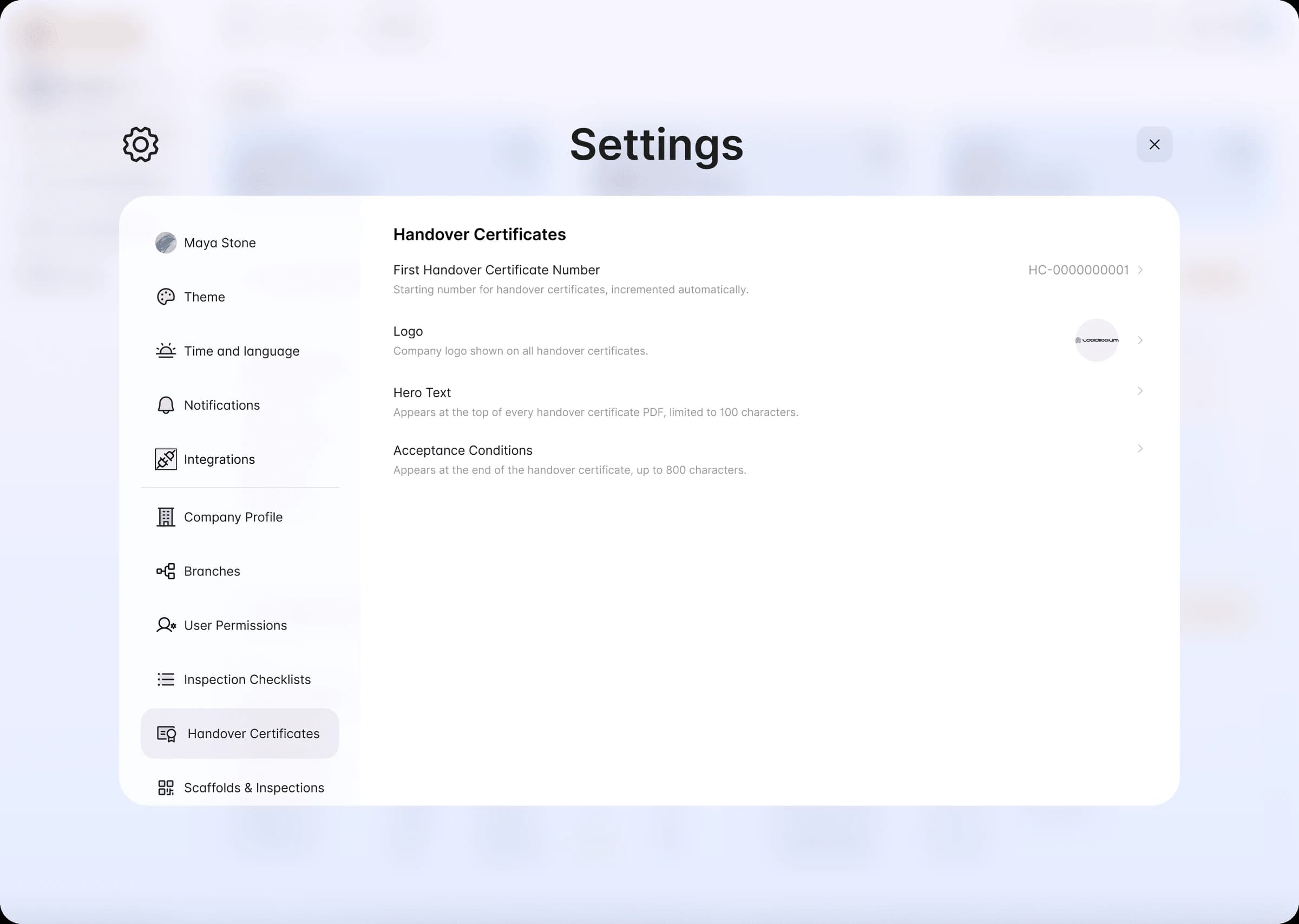 The updated logo thumbnail shown after saving certificate settings
