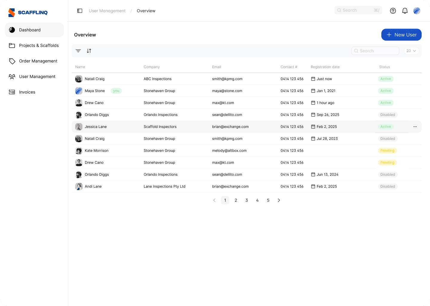 The User Management section in the web portal left navigation