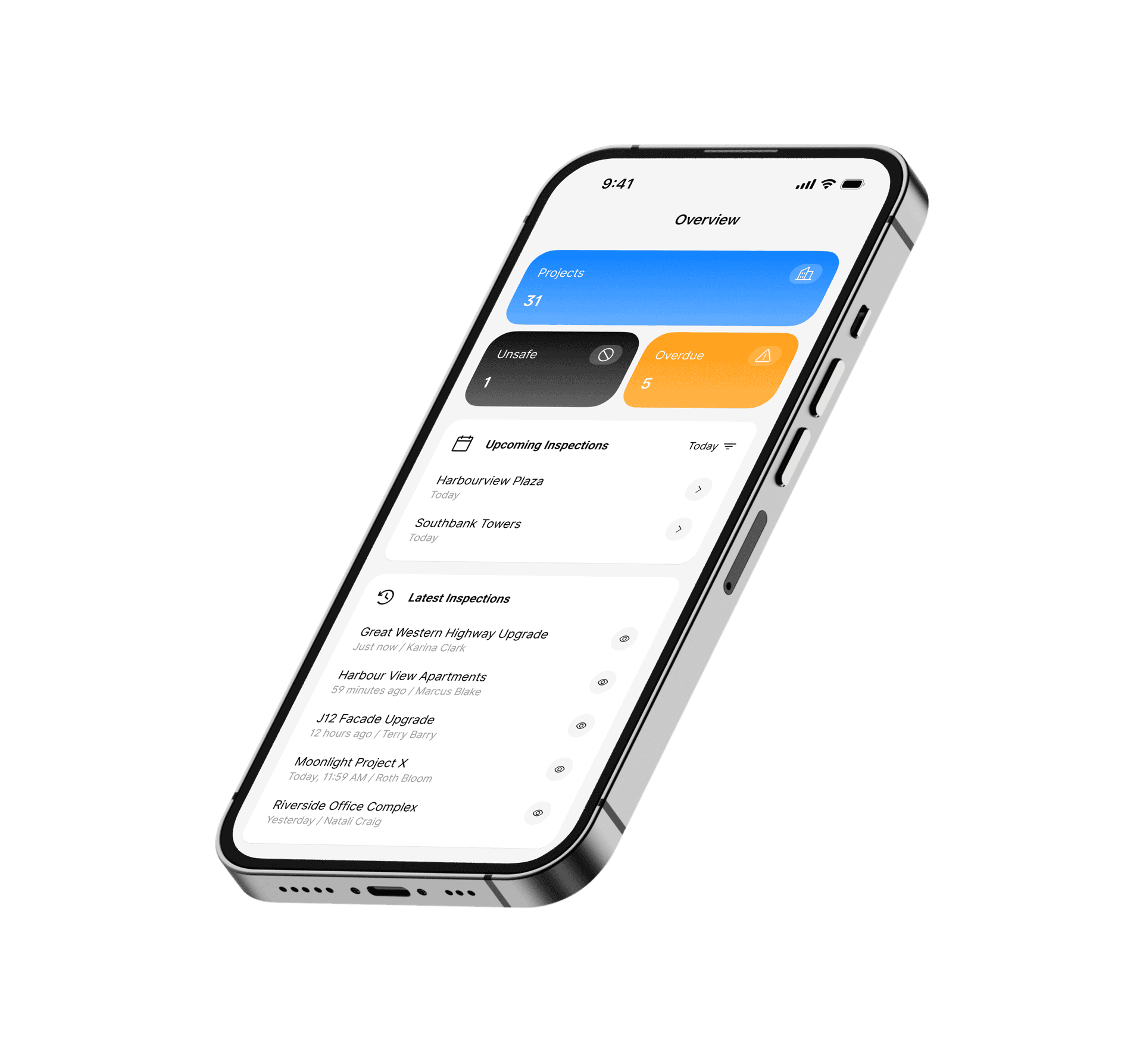The Scafflinq app showing a live scaffold inspection dashboard